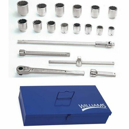 WILLIAMS Socket/Tool Set, 20 Pieces, 12-Point, 1 Inch Dr JHWWSX-21TB